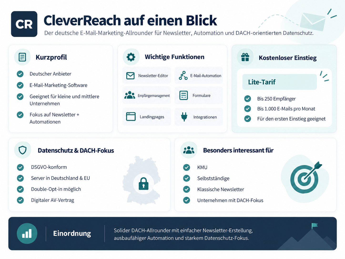 CleverReach auf einen Blick mit Funktionen und Einordnung